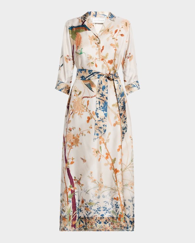 Floral-Print Silk Midi Shirtdress